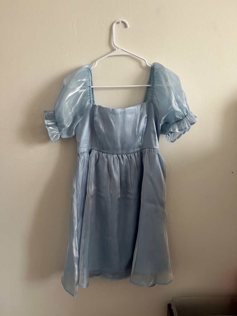 Light Blue Puff Sleeve Midi Dress